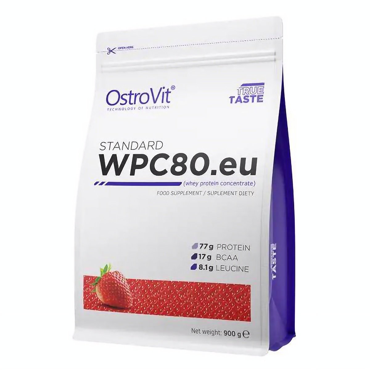 Протеин OstroVit Standaed WPC80.eu Strawberry 900 г - фото 1