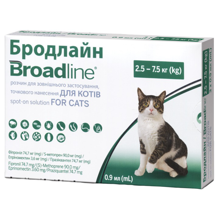 Краплі Broadline Boehringer Ingelheim від бліх та кліщів для котів та кошенят, 2,5-7,5 кг (0,9 мл), 1 піпетка (159884-1) - фото 1