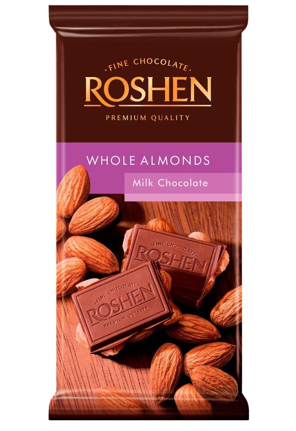 Шоколад молочный Roshen с целым миндалем, 90 г (728843) - фото 1