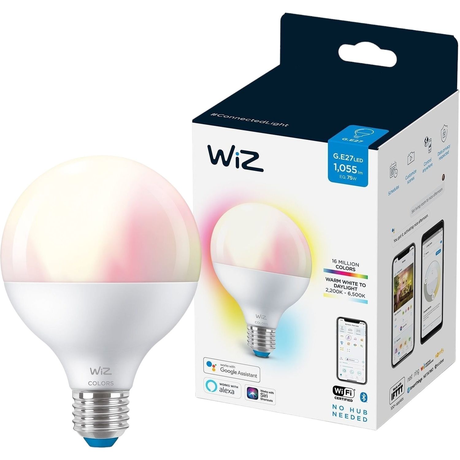 Лампа WiZ LED E27 Wi-Fi умная 11 Вт 2200-6500 K 1055 ЛМ G95 RGB (929002383902) - фото 1