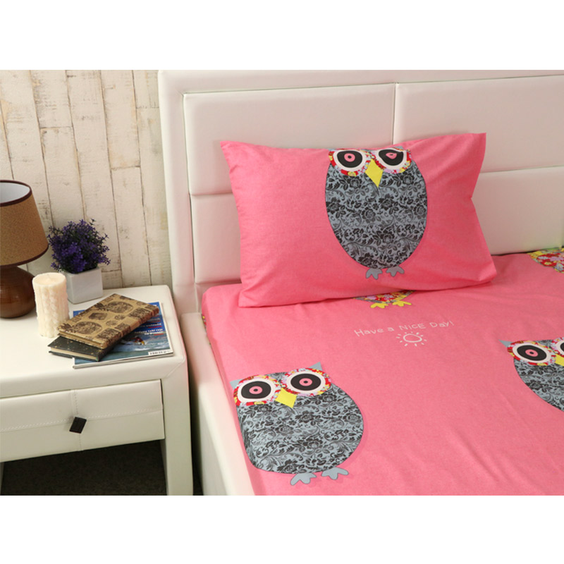 Набір Руно Owl простирадло + наволочка, 143х215 см, 50х70 см, сатин, рожевий (12.137_Owl) - фото 3