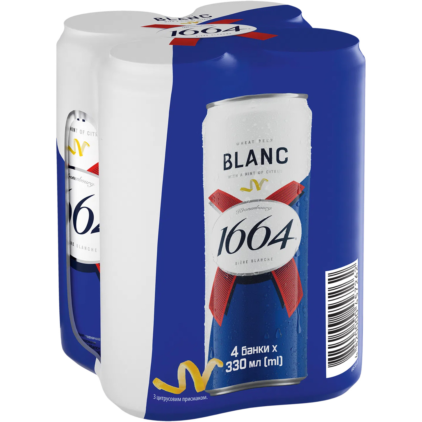 Пиво Kronenbourg 1664 Blanc with a hint of citrus світле 4.8% з/б 1.32 л (4 шт. х 0.33 л) (796876) - фото 1