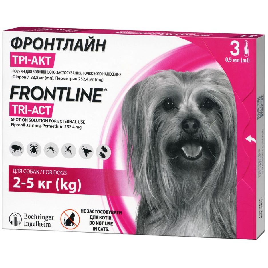 Краплі Boehringer Ingelheim Frontline Tri-Act від бліх та кліщів для собак 2-5 кг 1.5 мл (3 шт. х 0.5 мл) (159911) - фото 2