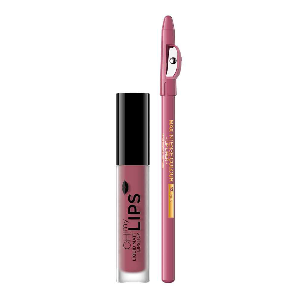 Набор Eveline №4: матовая губная помада Oh My Lips, тон 04, 4,5 мл + контурный карандаш для губ Max Intense Colour, тон 12 (Pink), 1,2 г (LBL4LIPSK04) - фото 2