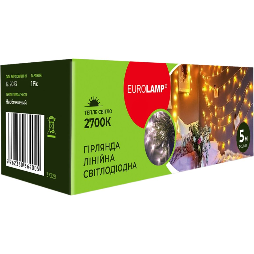 Светодиодная гирлянда линейная Eurolamp Led 50 диодов 5 м 3хАА 2700К (LED-GL-50/5/27) - фото 1