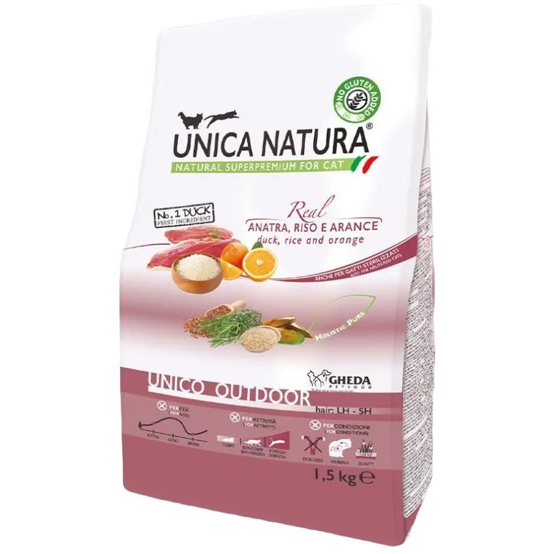 Сухий корм для котів Unica Natura Outdoor качка з рисом та апельсинами 1.5 кг - фото 1