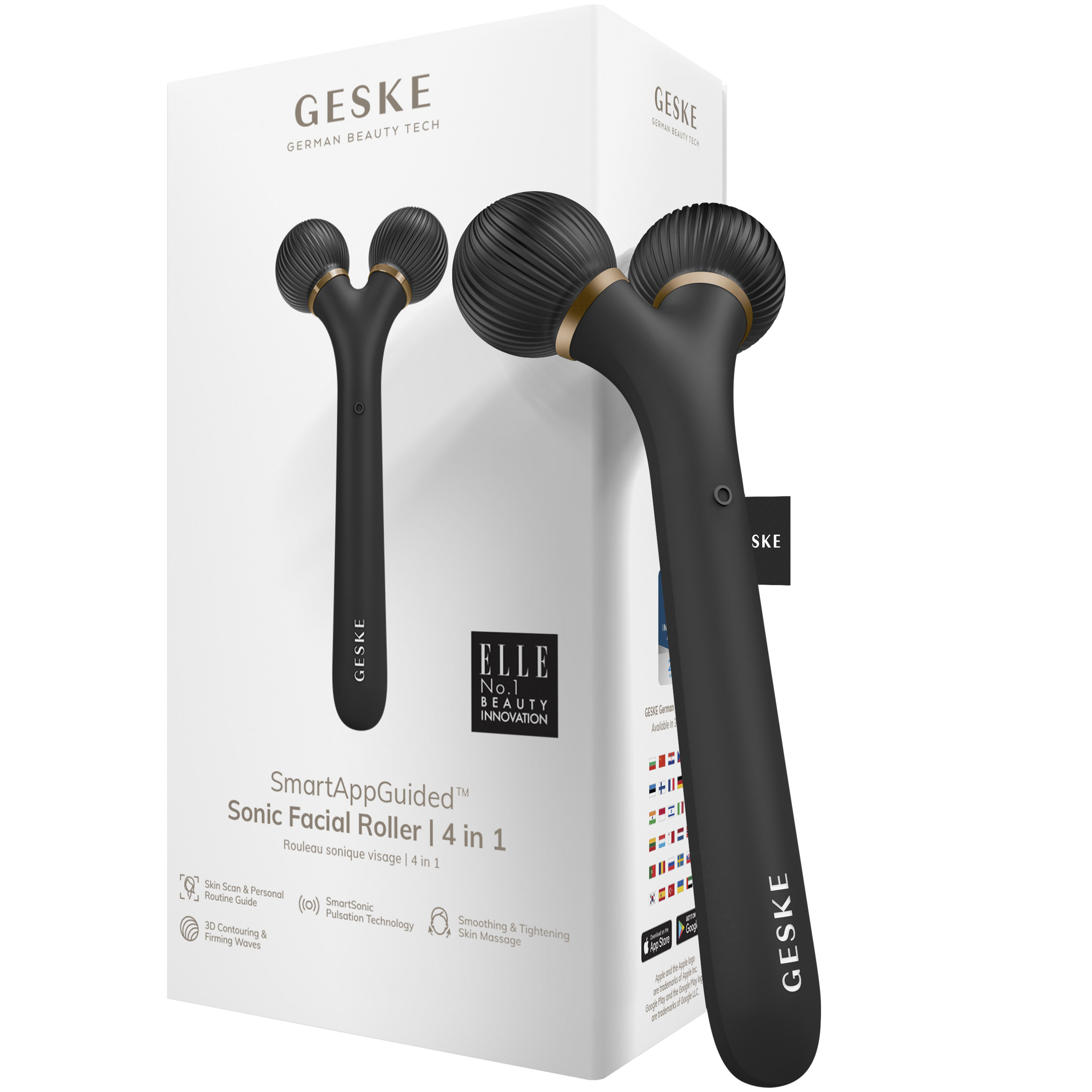 Електронний звуковий ролик для обличчя GESKE Sonic Facial Roller 4 в 1 сірий - фото 1