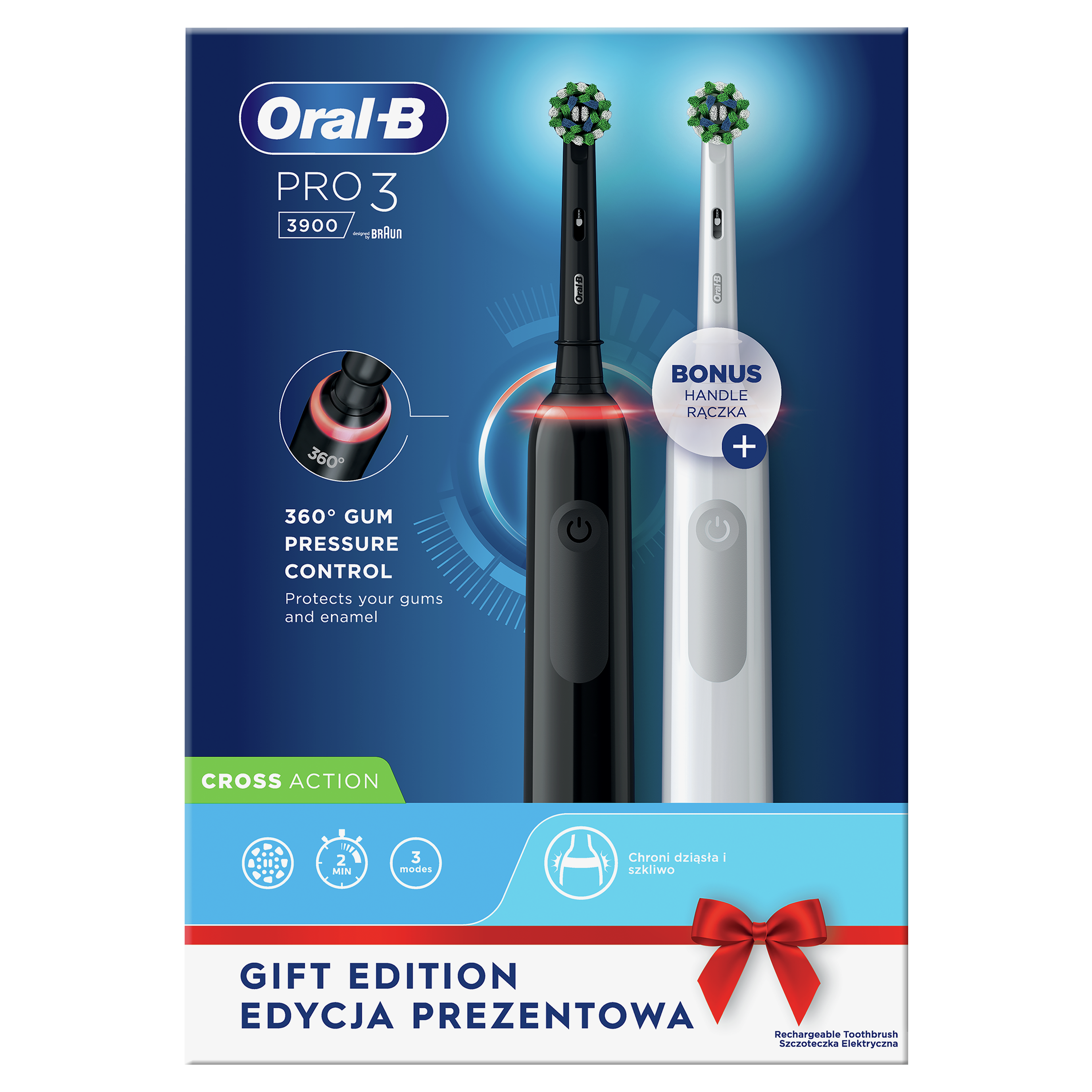 Набор электрических зубных щёток Oral-B Pro 3 3900 СrossAсtion, Черная и Белая - фото 5
