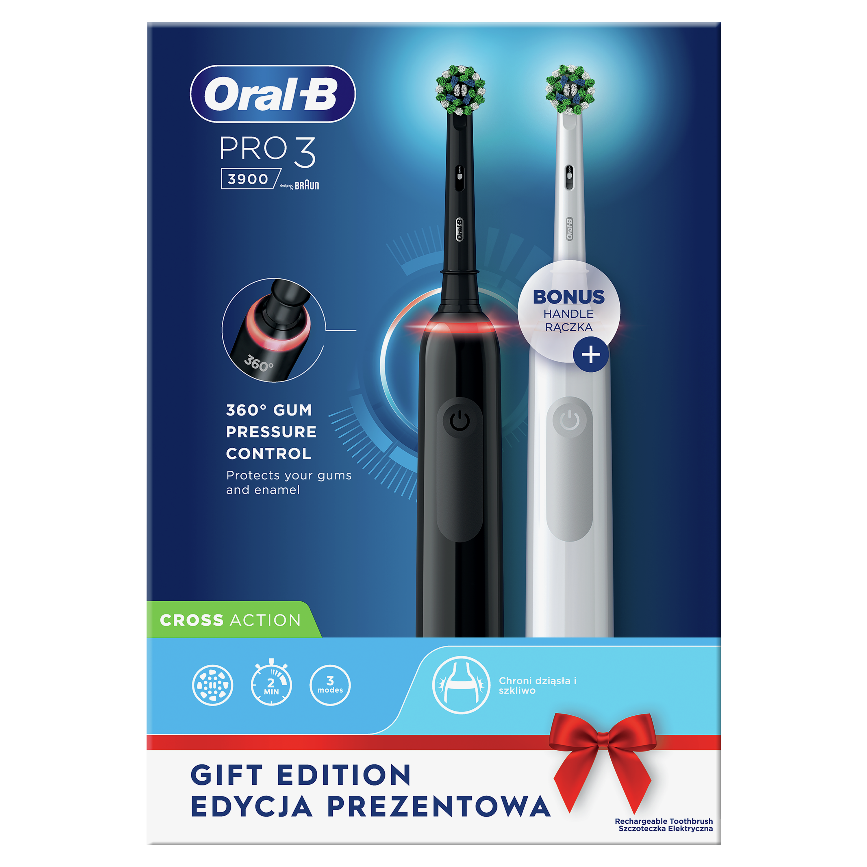 Набір електричних зубних щіток Oral-B Pro 3 3900 СrossAсtion, Чорна і Біла - фото 5