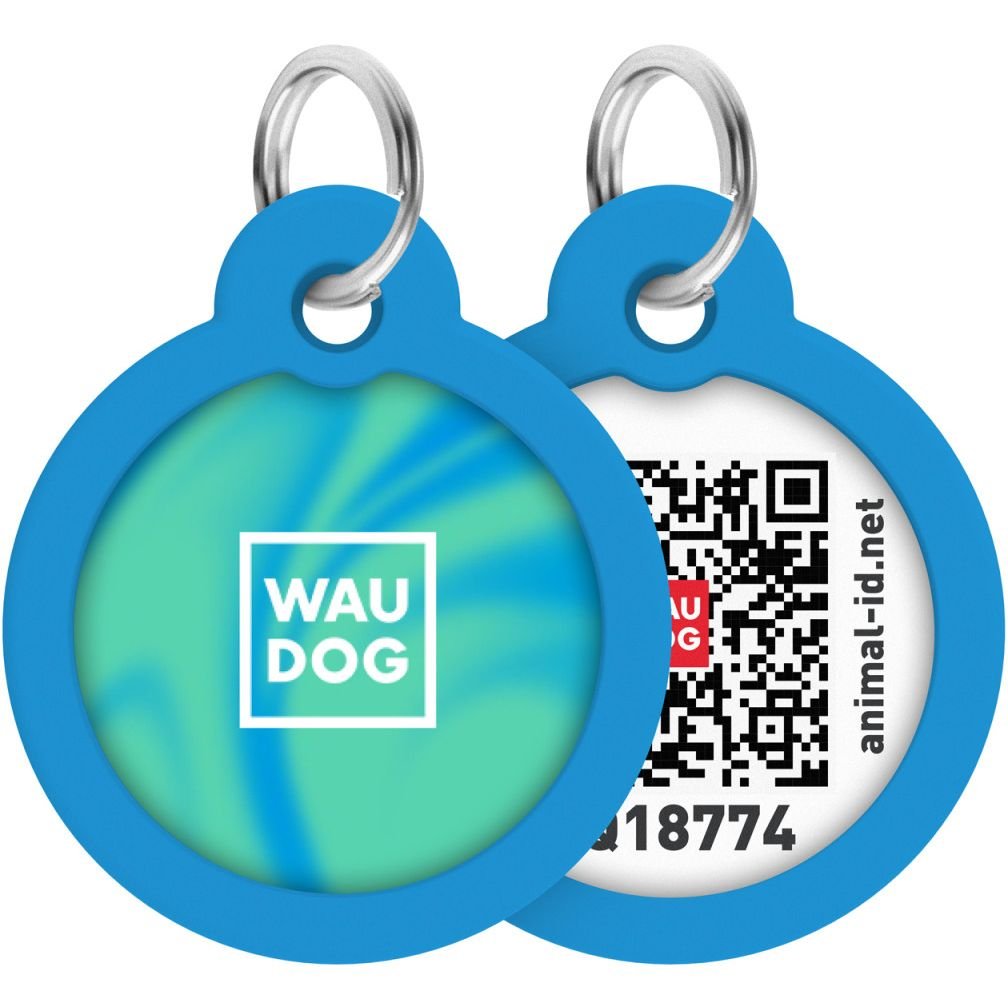 Адресник для собак і котів Waudog Smart ID з QR паспортом Градієнт блакитний 30 мм - фото 1
