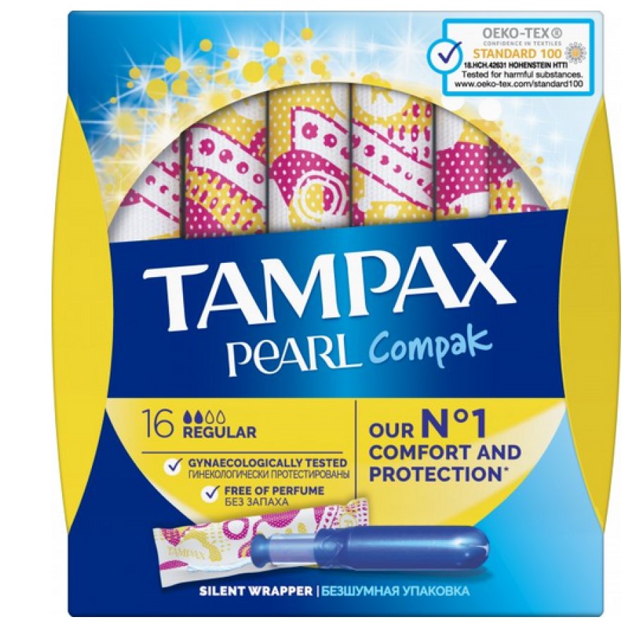 Тампоны Tampax Compak Pearl Regular, с апликатором,,16 шт. - фото 1