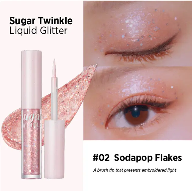 Рідкі тіні-гліттер для повік Peripera Sugar Twinkle Liquid Glitter тон 02 (Sodapop Flakes) 1.9 г - фото 3