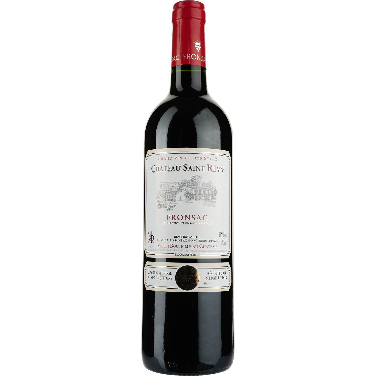 Вино Chateau Saint Remy AOP Fronsac 2014, красное, сухое, 0,75 л - фото 1