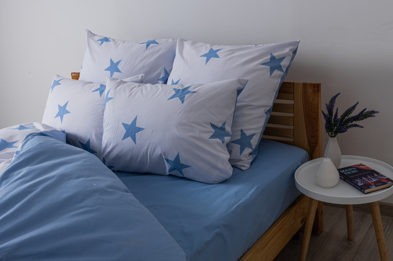 Комплект постельного белья ТЕП Soft dreams Morning Star Blue двуспальный голубой с белым (2-03858_25318) - фото 5