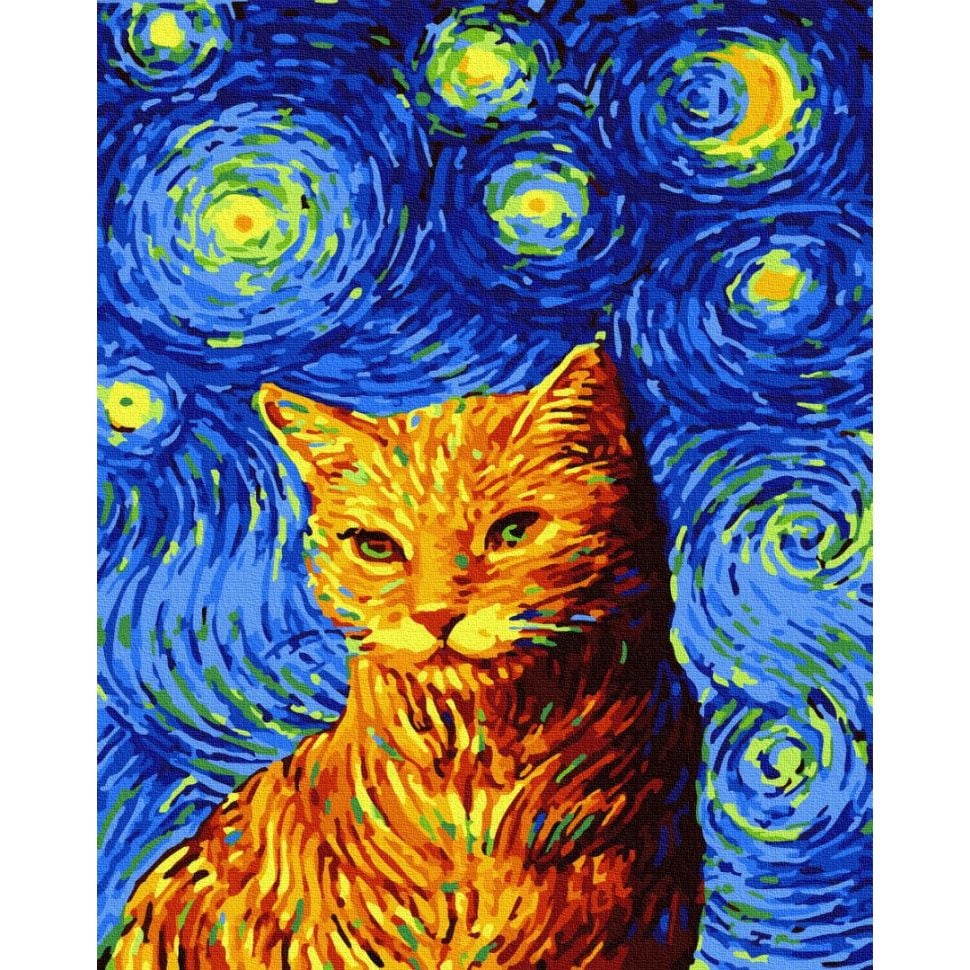 Картина за номерами Brushme Кіт у зоряну ніч GX35619 - фото 1