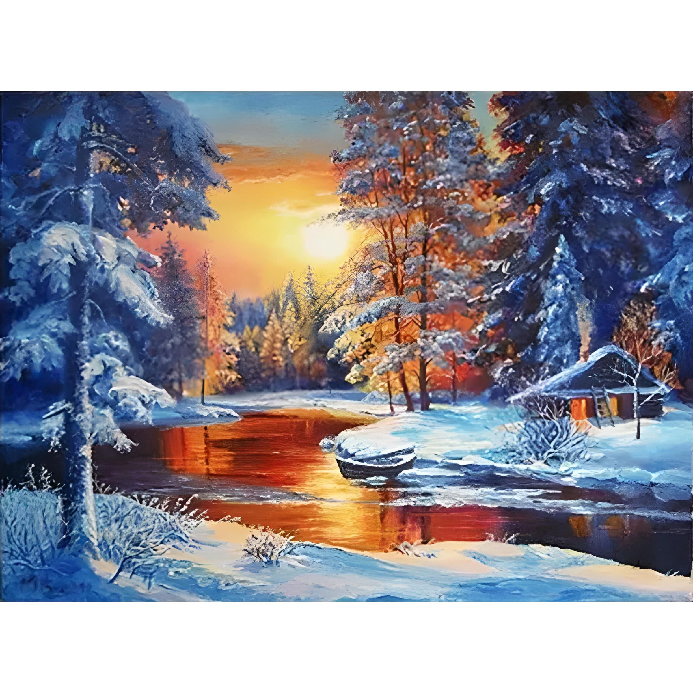 Алмазна мозаїка Josef Otten Зимовий світанок Зима зі стразами на підрамнику 40х50 см (1719456661.0) - фото 1