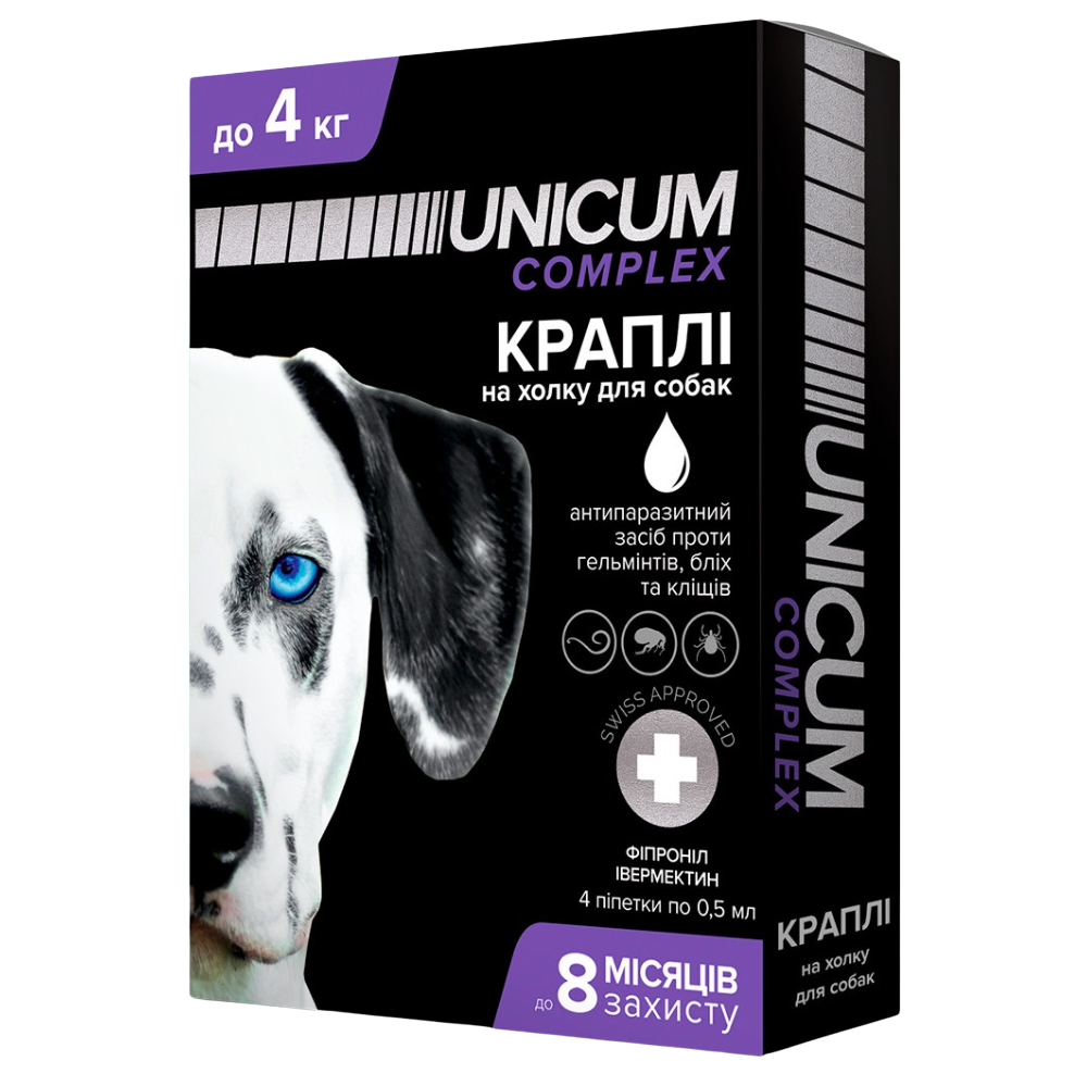 Краплі Unicum Complex Рremium від гельмінтів, бліх та кліщів для собак, 0-4 кг (UN-031) - фото 1