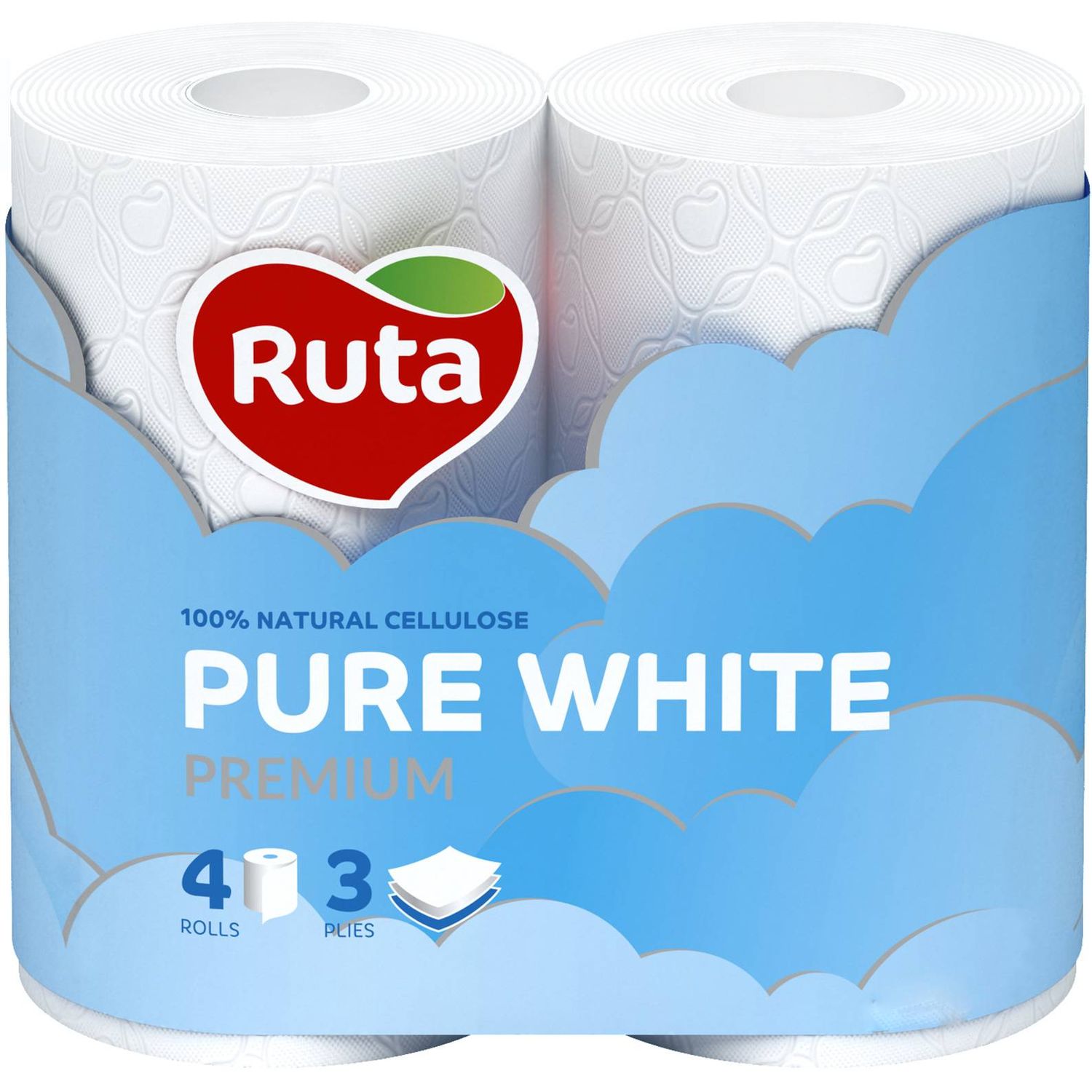 Туалетная бумага Ruta Pure White, трехслойная, 4 рулона - фото 1