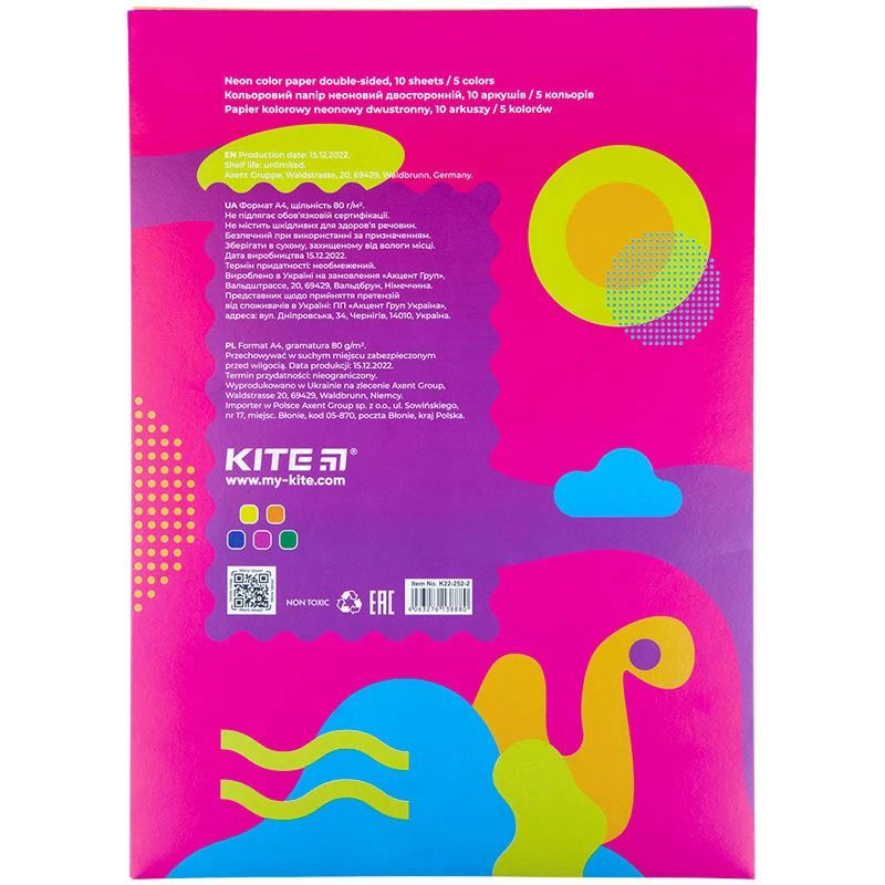 Папір кольоровий Kite Fantasy неоновий А4 10 аркушів 5 кольорів (K22-252-2) - фото 4
