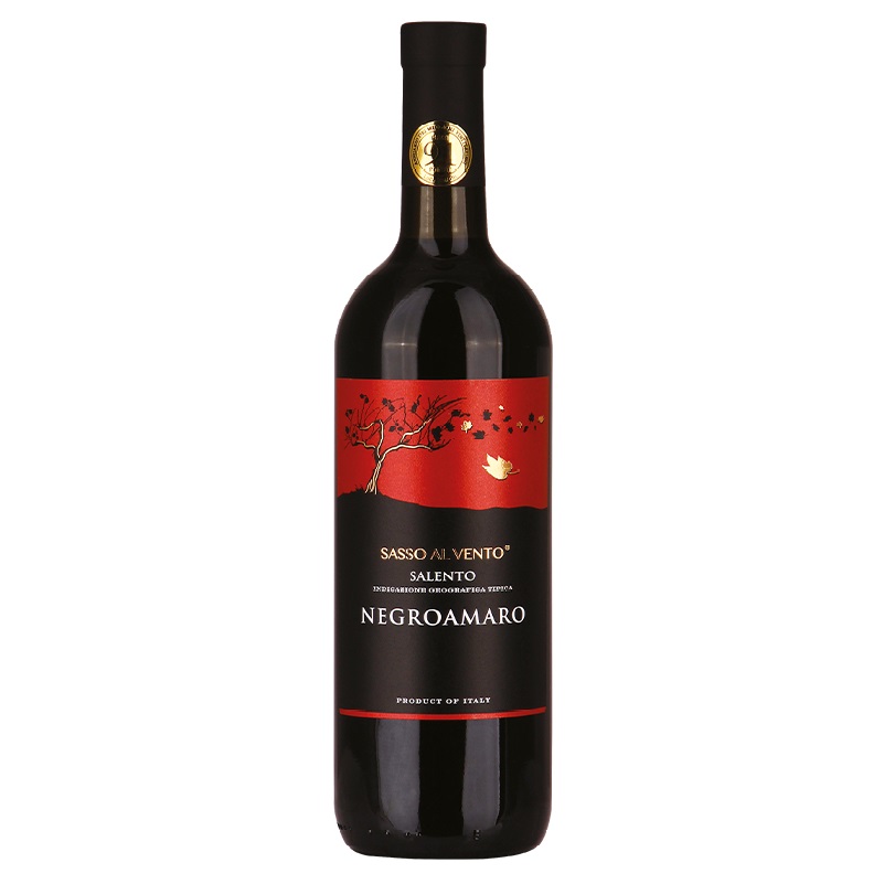 Вино Sasso al Vento Negroamaro IGT Salento, червоне, напівсухе, 13,5%, 0,75 л - фото 1