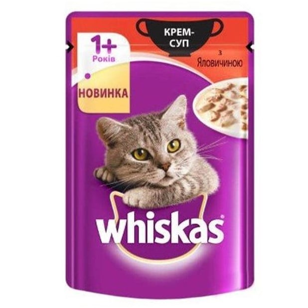 Влажный корм для котов Whiskas, крем-суп с говядиной, 85 г - фото 1