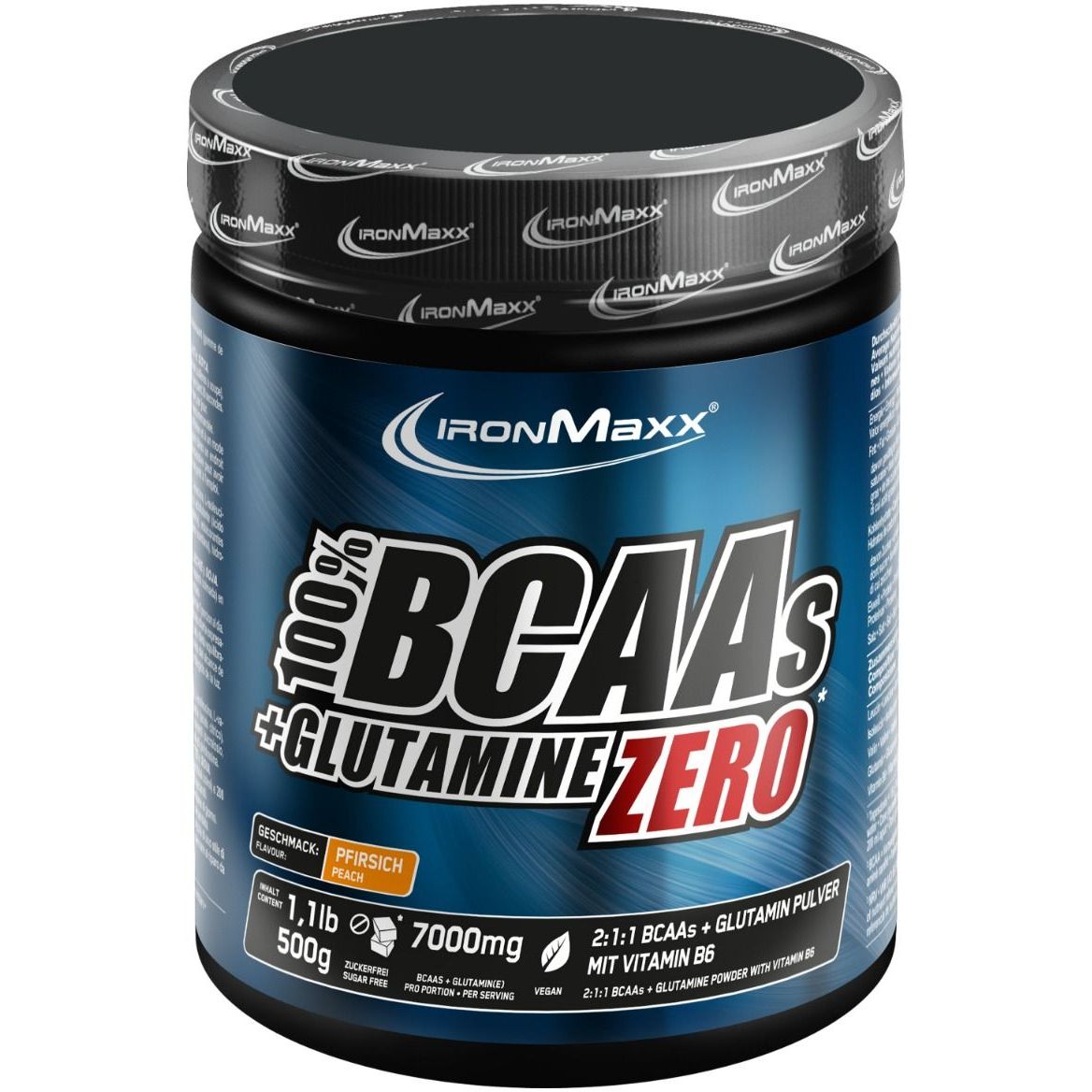 Амінокислота IronMaxx 100% BCAAs + Glutamine Zero Персик 500 г - фото 1