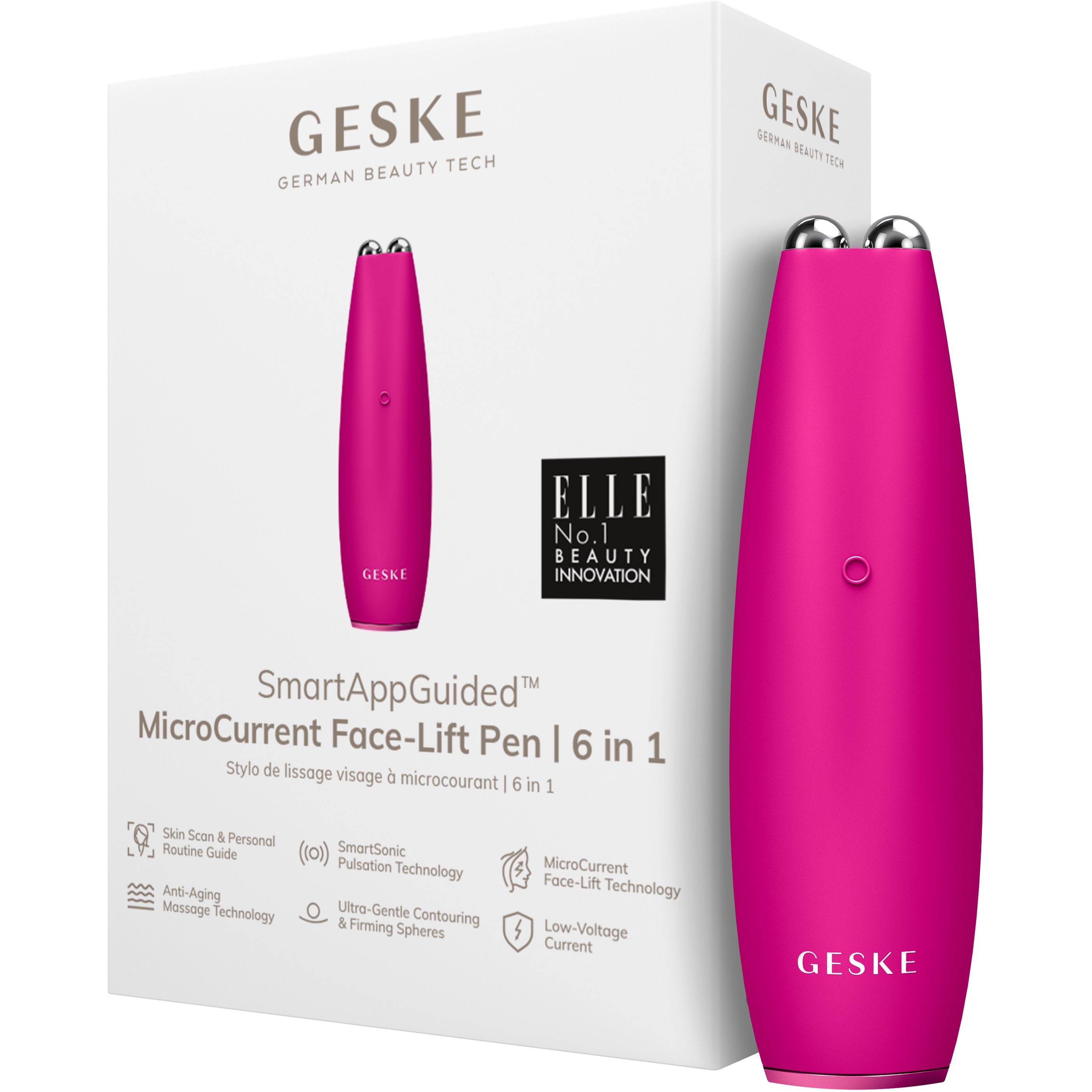 Мікрострумова ручка для підтяжки обиччя GESKE MicroCurrent Face-Lift Pen 6 в 1 бузкова - фото 1