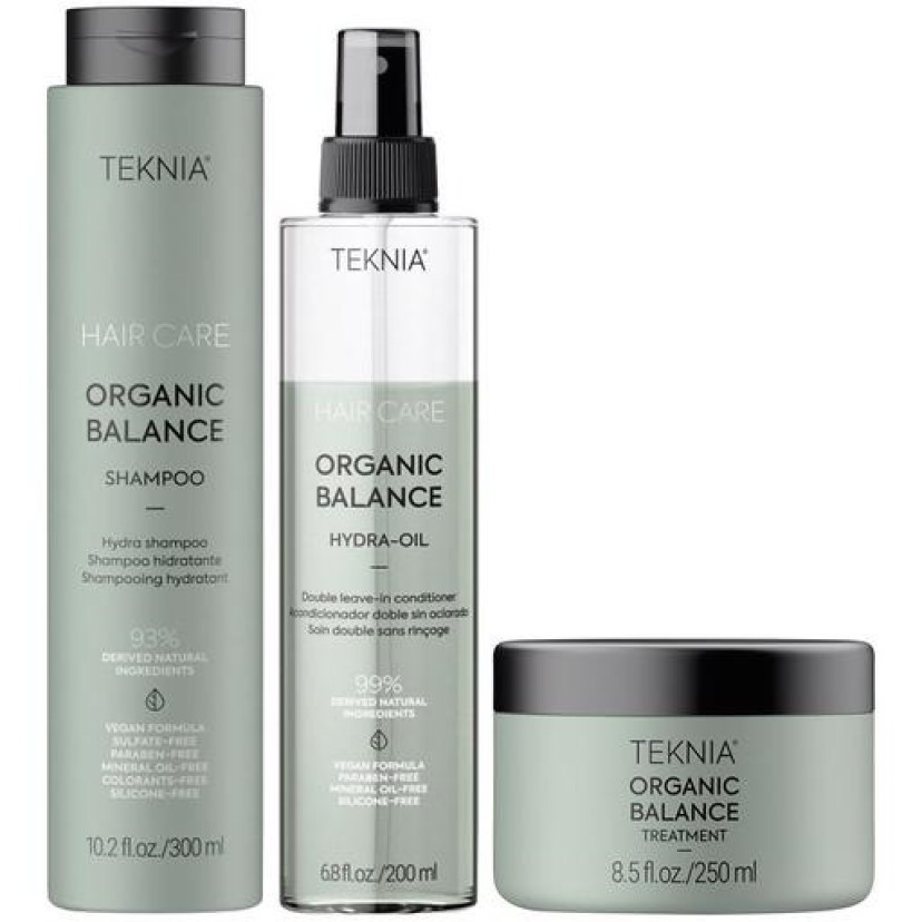 Подарунковий набір для догляду за волоссям Lakme Teknia Organic Balance: шампунь 300 мл + маска 250 мл + олія 200 мл - фото 1
