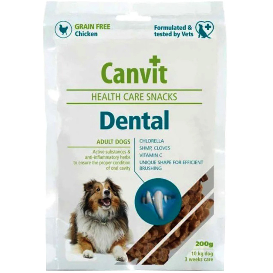 Напіввологі функціональні ласощі для собак Canvit Dental курка 200 г - фото 1