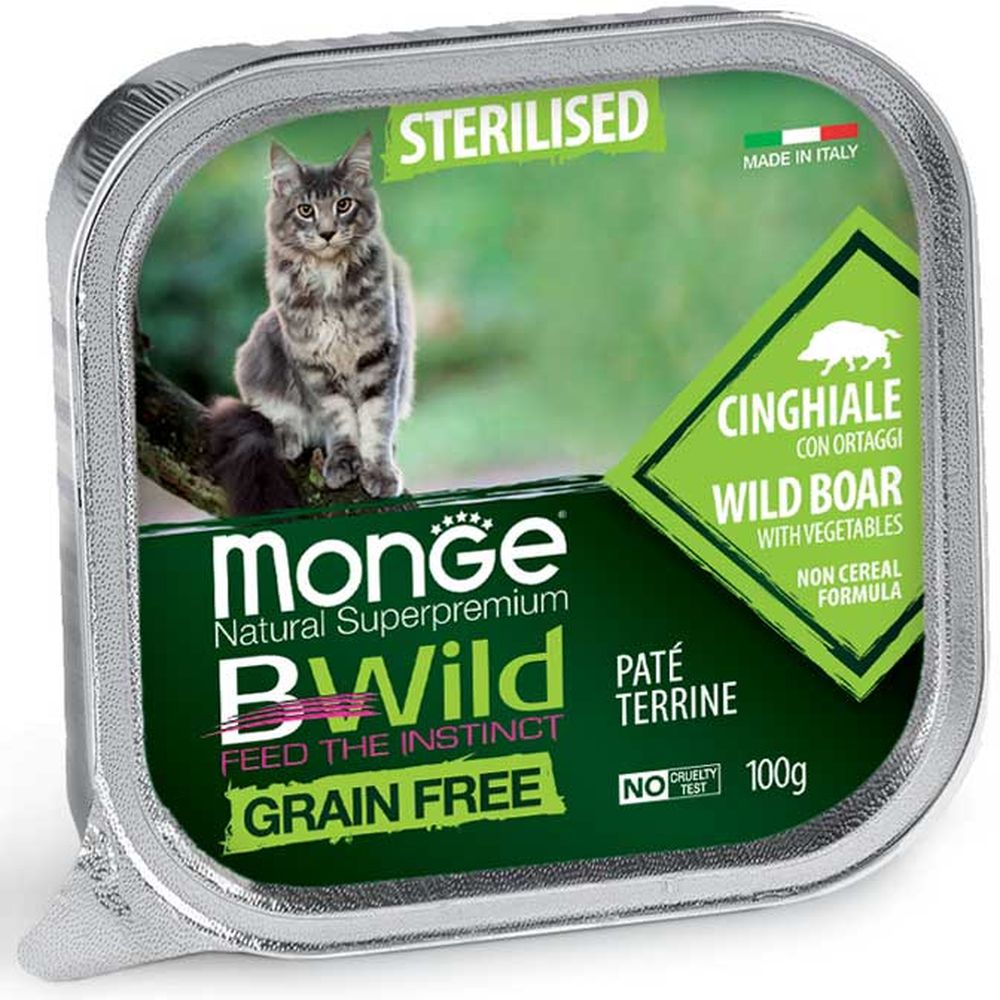 Влажный корм для котов Monge Cat Вwild Gr.Free Wet Sterilised, кабан с овощами, 100 г - фото 1