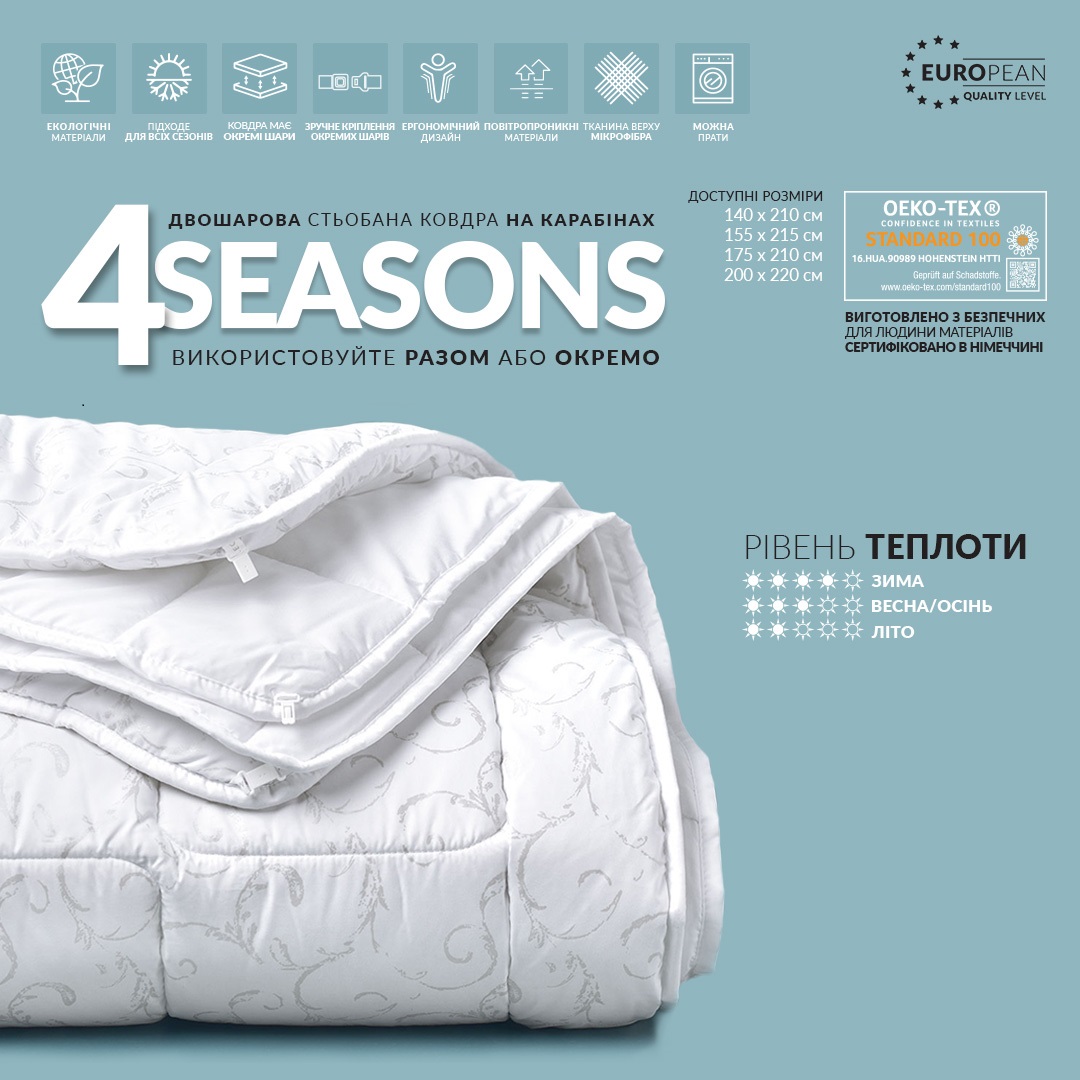 Ковдра Ideia 4 Seasons зима-літо, 220х200 см, білий (8-08572) - фото 6