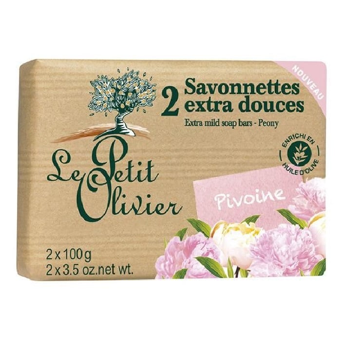 Мыло экстранежное Le Petit Olivier 100% vegetal oils soap, пион, 2х100 г (3549620005073) - фото 1