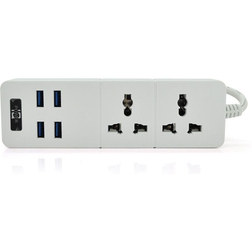 Сетевой фильтр-удлинитель Voltronic Power ТВ07 2 розетки + 4 USB 2 м сечение 3х0.75 мм 2500W White - фото 1