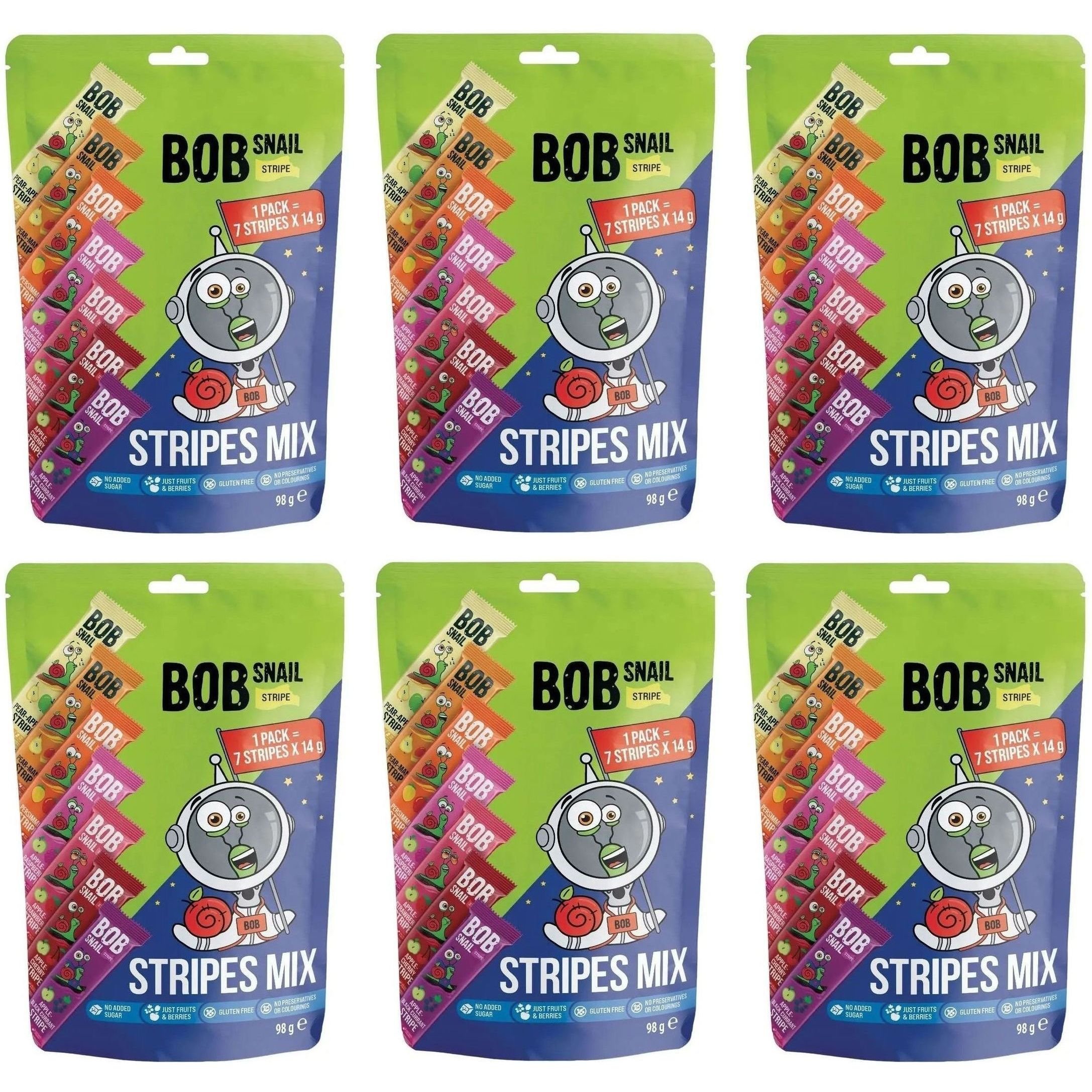 Натуральні цукерки Bob Snail Stripes Mix 588 г (6 шт. по 98 г) - фото 1
