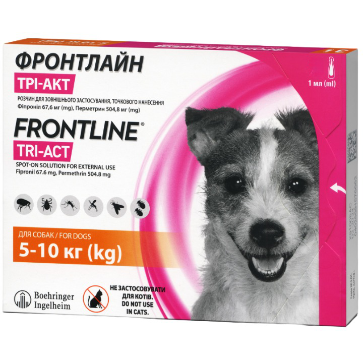 Краплі Boehringer Ingelheim Frontline Tri-Act від бліх та кліщів для собак, 5-10 кг, 1 мл, 1 піпетка (159912-1) - фото 1