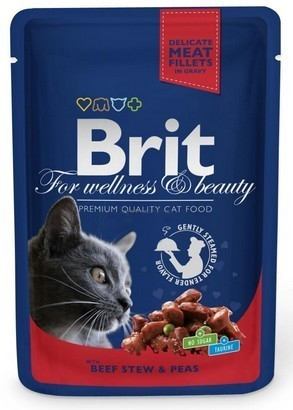 Влажный корм для кошек Brit Premium Cat pouch, с говядиной и горошком, 100 г - фото 1