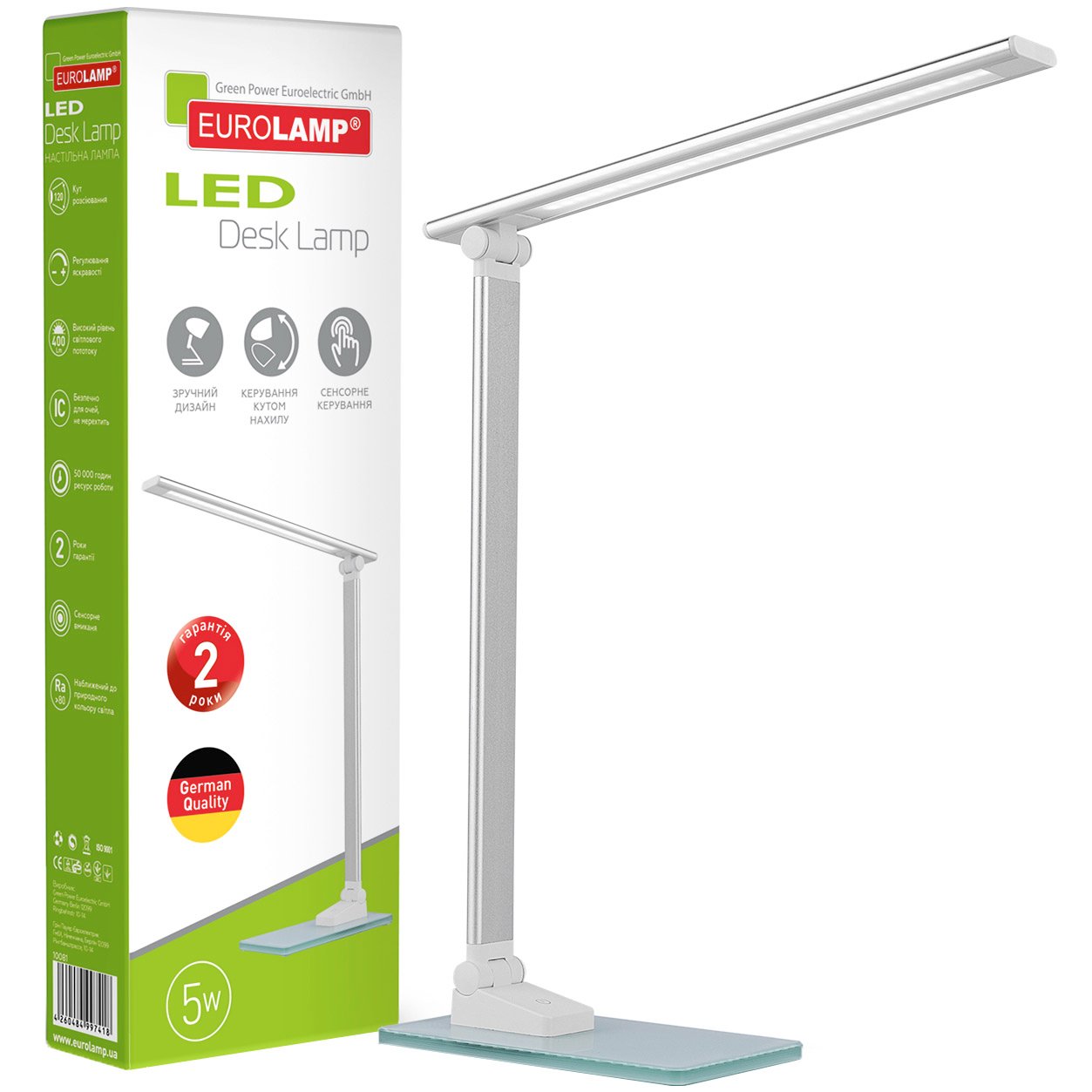 Настільна лампа Eurolamp LED в стилі Hi-Tech, металева, 5W, 5300-5700K, срібляста (LED-TLG-2(silver)) - фото 1