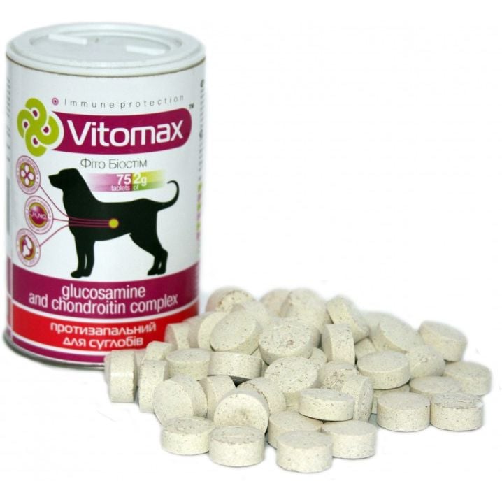 Противовоспалительный комплекс витамин Vitomax для суставов, с глюкозамином и хондроитином для собак, 75 таблеток - фото 2