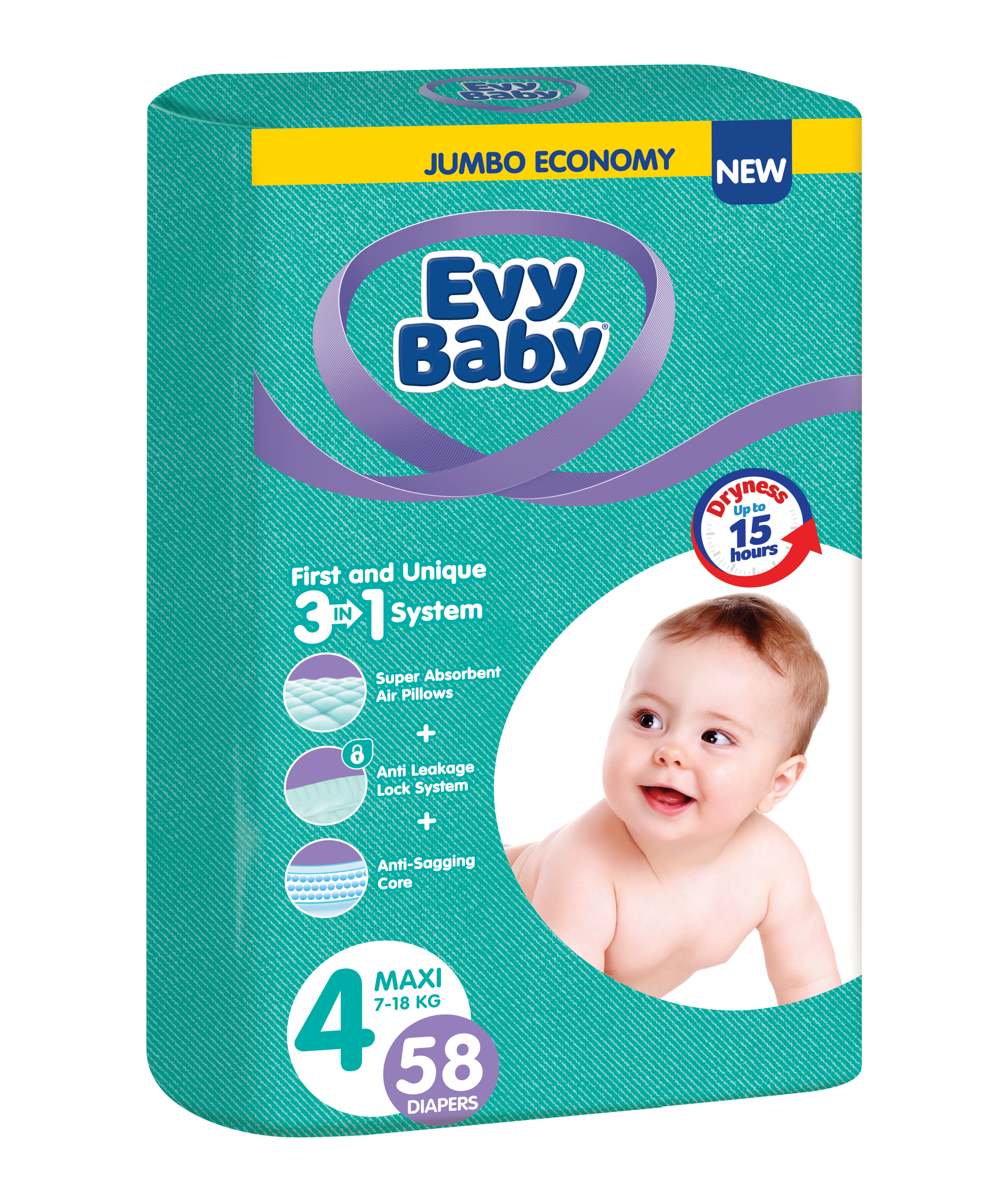 Підгузки Evy Baby 4 (7-18 кг), 58 шт. - фото 1
