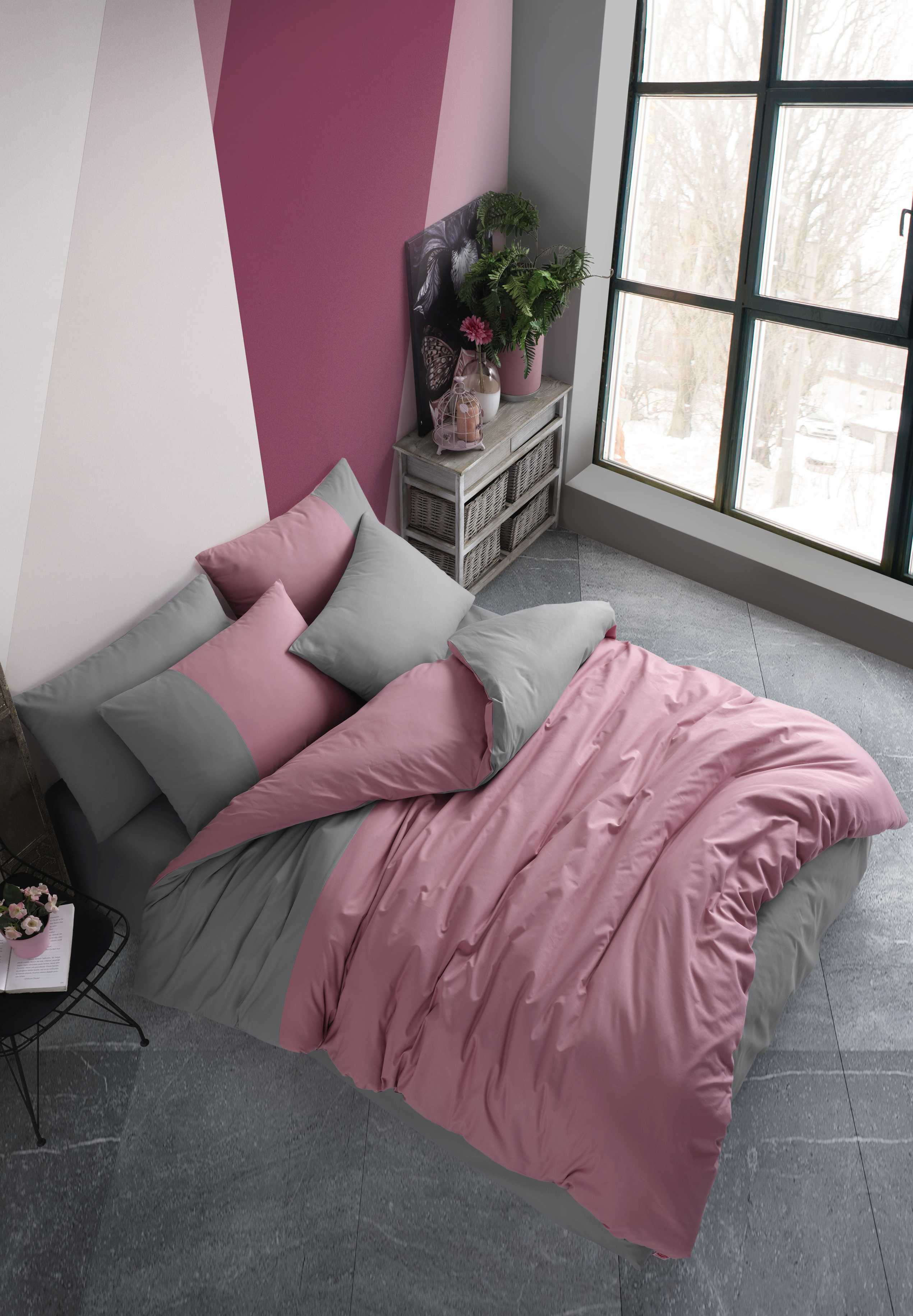 Комплект постельного белья Hobby Poplin Diamond Gulkurusu, поплин, 220х200 см, серый с розовым (8698499159808) - фото 2