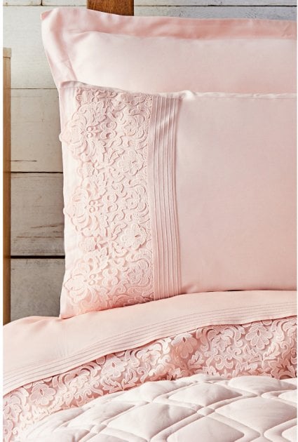 Набор постельное белье с одеялом Karaca Home Carissa pudra, сатин, светло-розовый, 7 предметов (svt-2000022268042) - фото 2