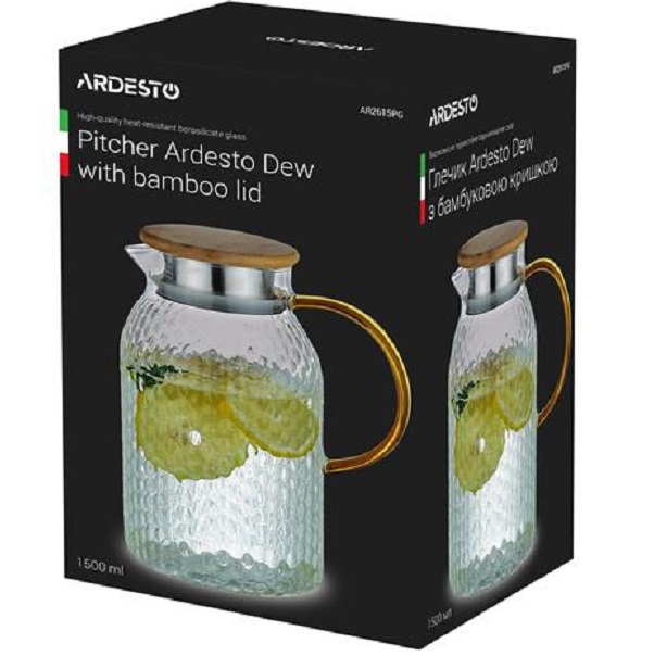 Кувшин Ardesto Dew с бамбуковой крышкой, 1,5 л, 1 шт. (AR2615PG) - фото 1
