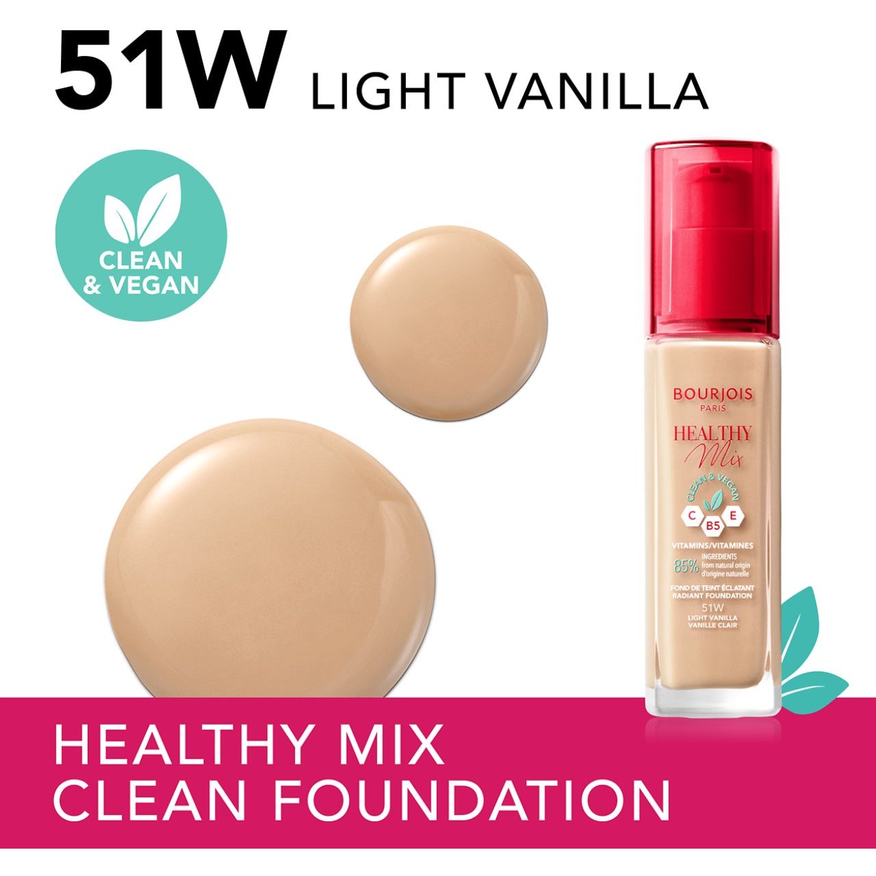 Тональна основа Bourjois Healthy Mix Clean & Vegan відтінок 51W (Light Vanilla) 30 мл - фото 3