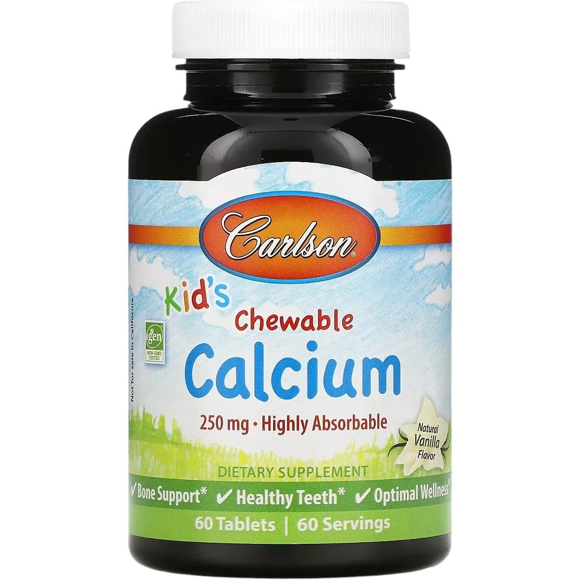 Кальций детский Carlson Kid's Chewable Calcium вкус ванили 60 жевательных таблеток - фото 1