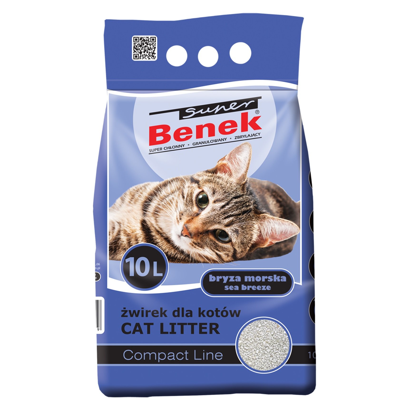 Бентонітовий наповнювач для котячого туалету Super Benek Компактний, з ароматом морського бризу, 10 л - фото 1