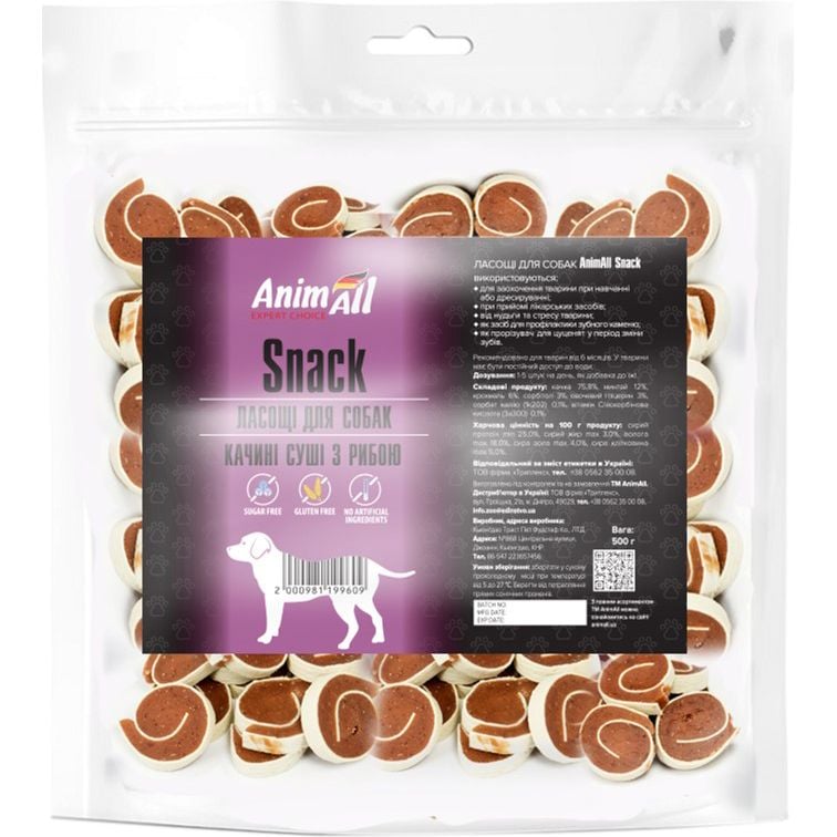 Лакомство для собак AnimAll Snack утиные суши с рыбой, 500 г - фото 1