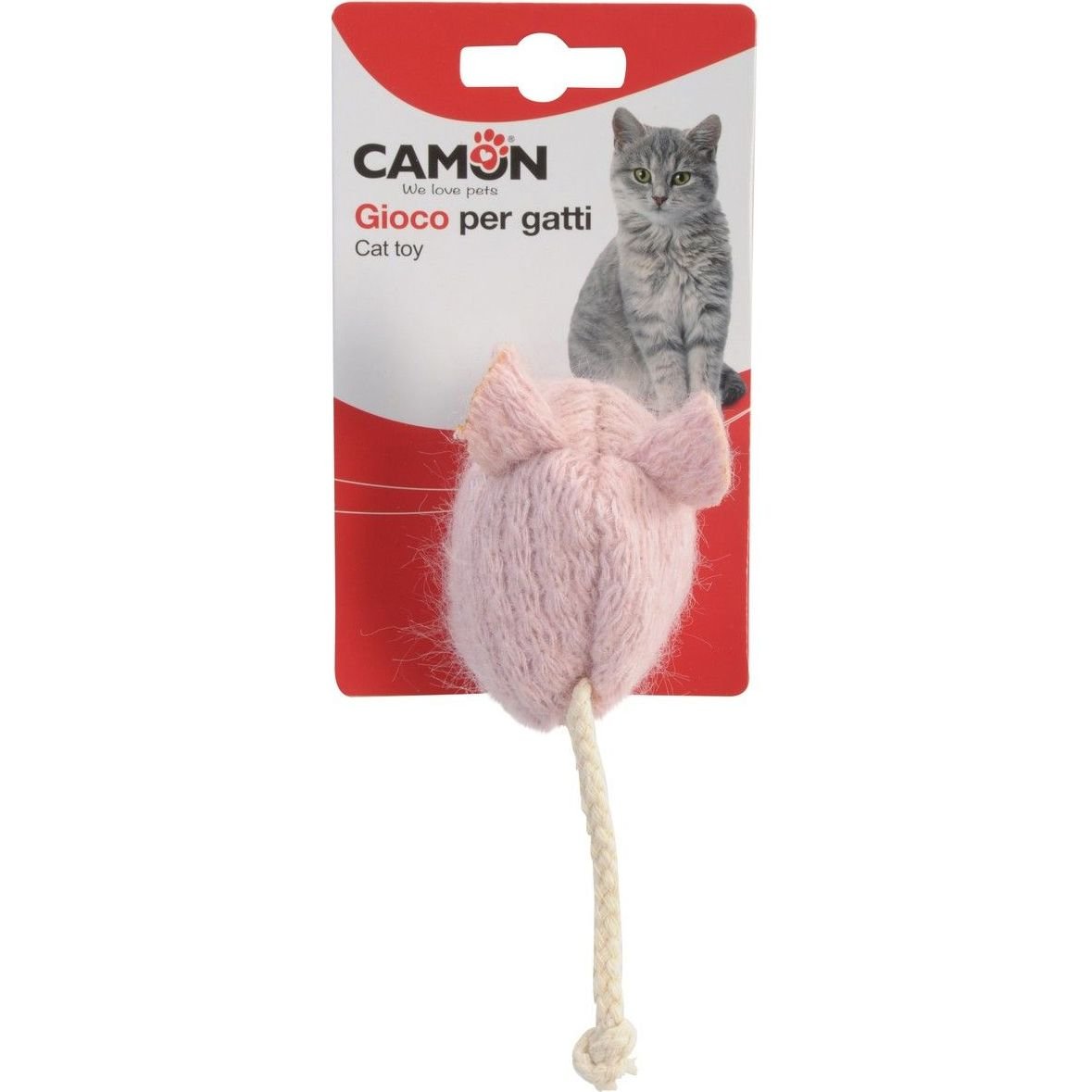 Игрушка для кошек Camon Мышка с веревочным хвостиком, 20 см, в ассортименте - фото 3