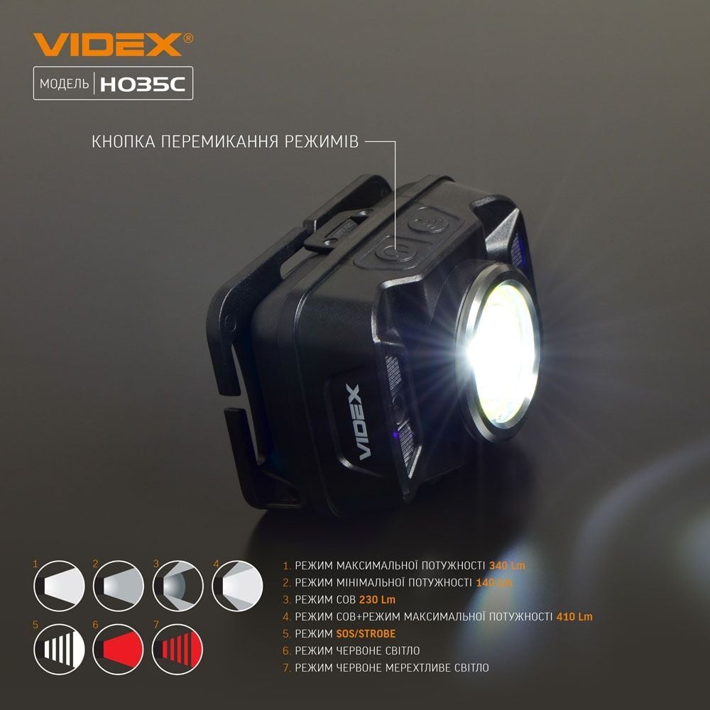 Налобный светодиодный фонарик Videx VLF-H035C 410 Lm 5000 K (VLF-H035C) - фото 5