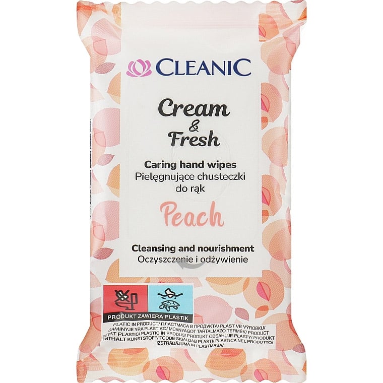 Влажные салфетки Cleanic Cream&Fresh с ароматом персика, 15 шт. - фото 1