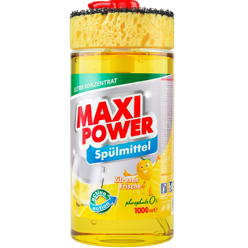 Средство для мытья посуды Maxi Power Лимон с губкой, 1 л - фото 1